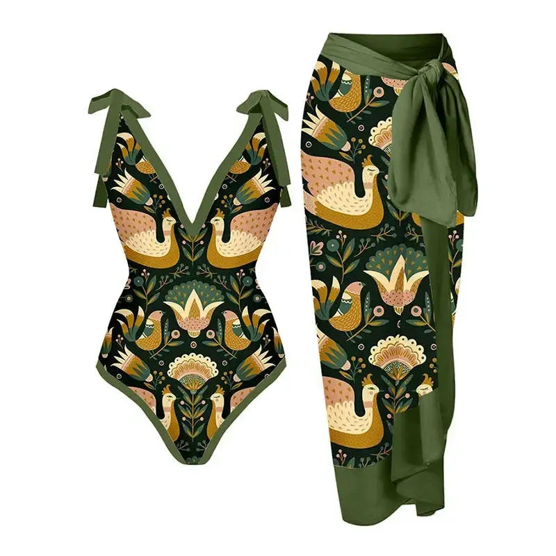Women Bikini Set Floral Printed Ruffle Bikinis-Swimwear-Bennys Beauty World