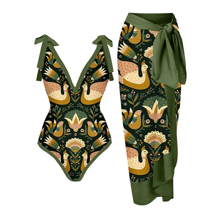 Women Bikini Set Floral Printed Ruffle Bikinis Strappy Swimwear-Swimwear-Bennys Beauty World