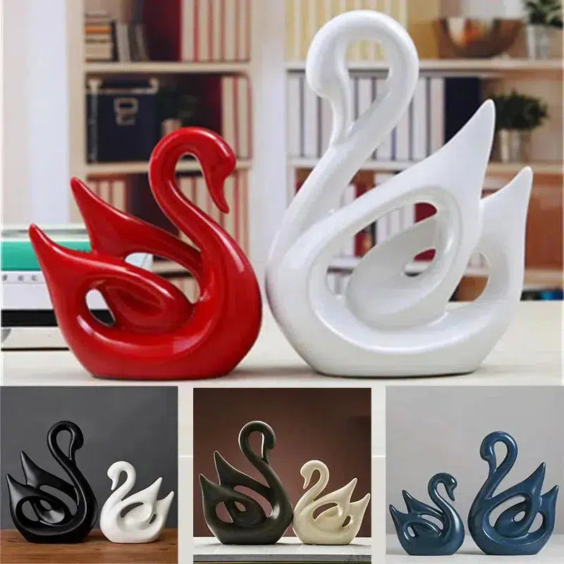 Nordic Ceramic Swans Couple White Black Red Decoration Animal Shape Porcelain Swans Ornaments Home Wine Cabinet Crafts-Arlik interiors