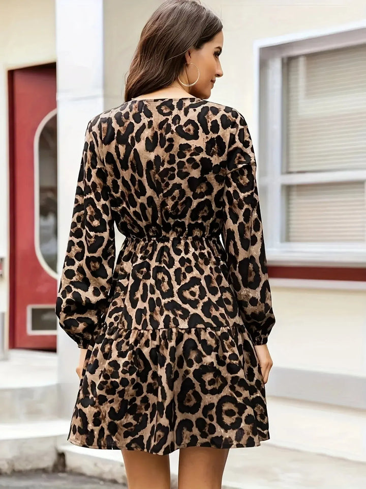 Women's Vintage V-Neck Dresses Casual Long Sleeve Slim Dress