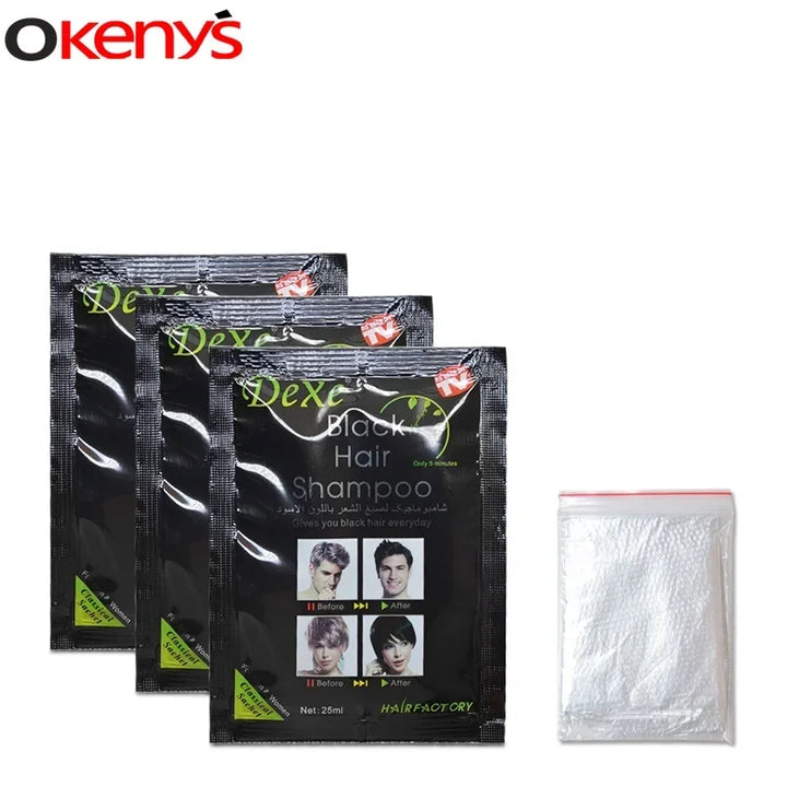 10pcs/lot Dexe Black Hair Dye Shampoo Only