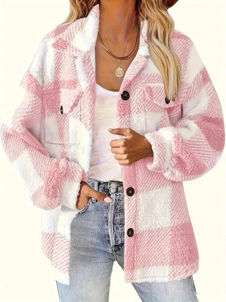 Europe and the United States autumn and winter lapel plaid coat