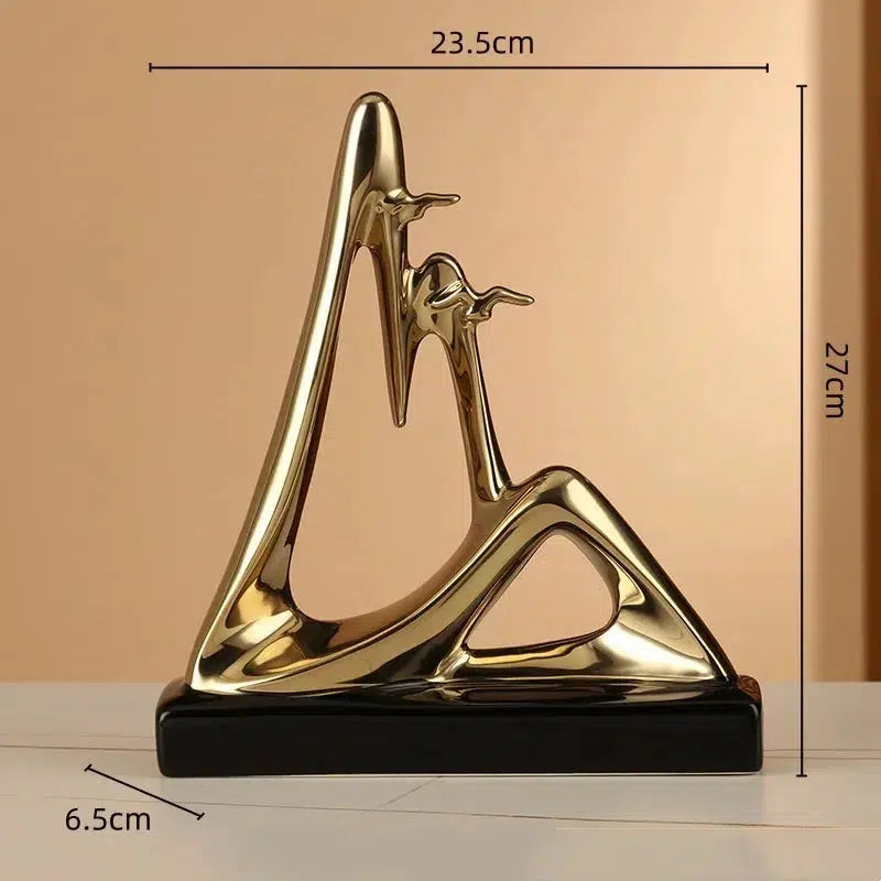 Ceramic Crafts Abstract Geometric Sculpture Hollow Out Gold Mountain Decorative Figurines Home Decoration Accessories-Arlik interiors