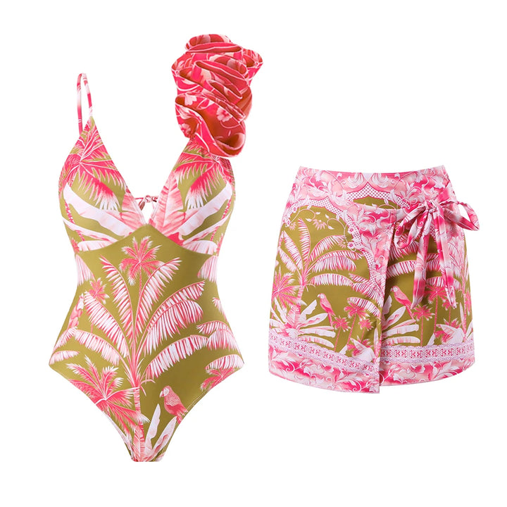 Women Bikini Set Floral Printed Ruffle Bikinis Strappy Swimwear-Swimwear-Bennys Beauty World