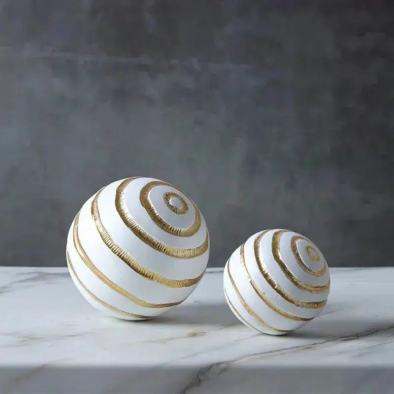 Resin Crafts White Gold Striped Balls Decor-Decor-Arlik interiors