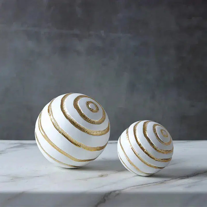 Resin Crafts White Gold Striped Balls Decor-Decor-Arlik interiors