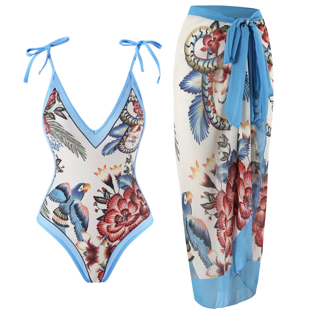 Women Bikini Set Floral Printed Ruffle Bikinis Strappy Swimwear-Swimwear-Bennys Beauty World