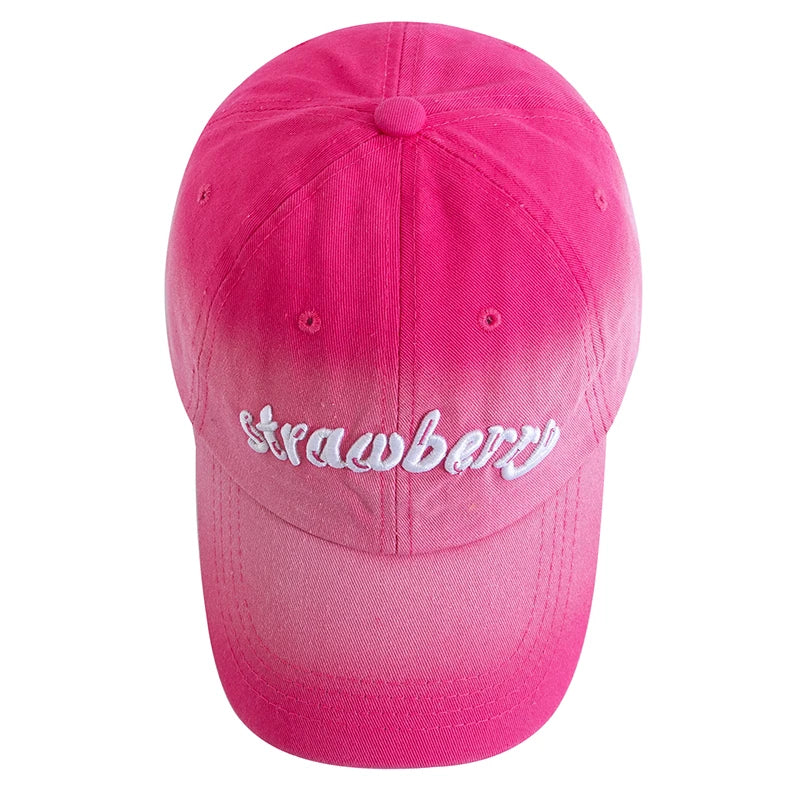 Women Washed Cotton Cap Strawberry Embroidery Baseball Cap