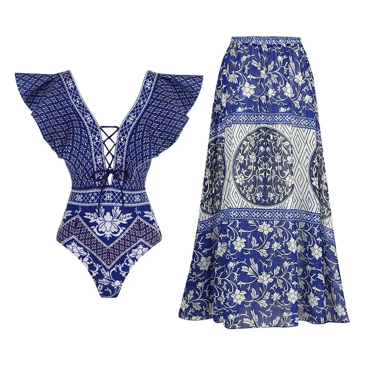 Women Bikini Set Floral Printed Ruffle Bikinis-Swimwear-Bennys Beauty World