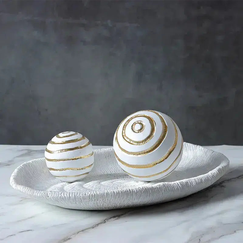 Resin Crafts White Gold Striped Balls Decor-Decor-Arlik interiors