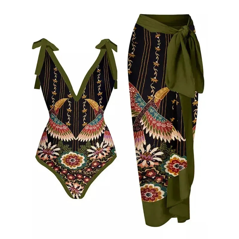 Women Bikini Set Floral Printed Ruffle Bikinis-Swimwear-Bennys Beauty World