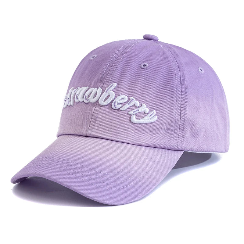Women Washed Cotton Cap Strawberry Embroidery Baseball Cap