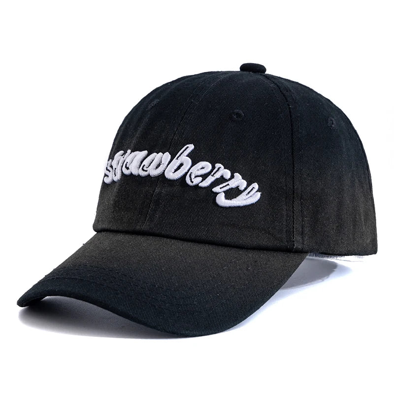Women Washed Cotton Cap Strawberry Embroidery Baseball Cap