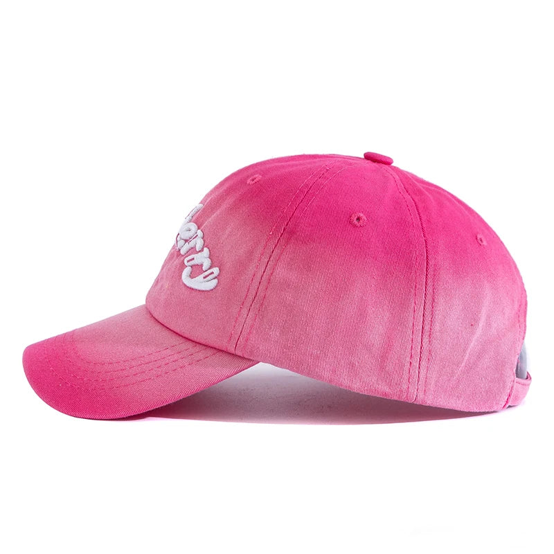 Women Washed Cotton Cap Strawberry Embroidery Baseball Cap