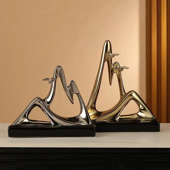 Ceramic Crafts Abstract Geometric Sculpture Hollow Out Gold Mountain Decorative Figurines Home Decoration Accessories-Arlik interiors