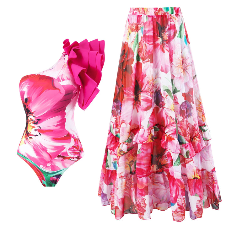 Women Bikini Set Floral Printed Ruffle Bikinis Strappy Swimwear-Swimwear-Bennys Beauty World