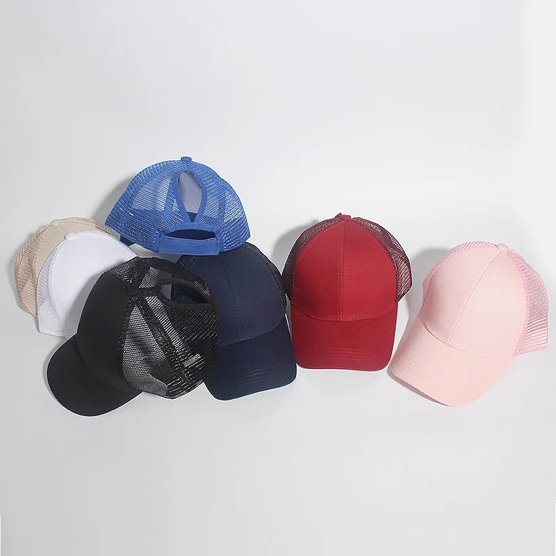 Ponytail Baseball Cap Summer Women  Adjustable Simple Fashionable  Cap
