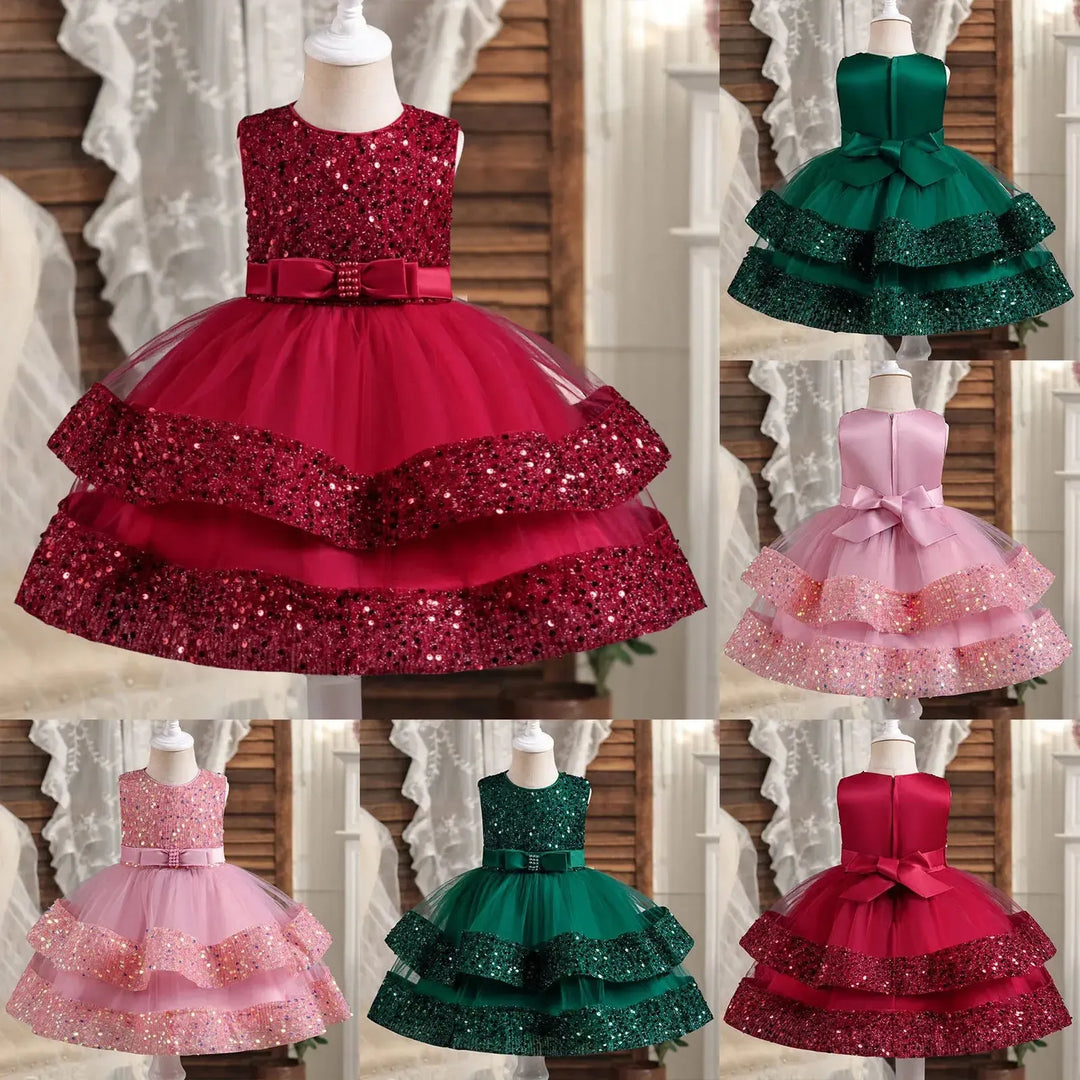 Baby Girls Tutu Tulle Dress Party Gowns Shiny Sequins Dresses