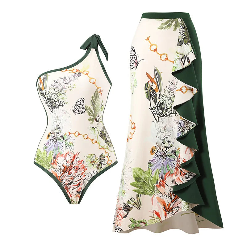 Women Bikini Set Floral Printed Ruffle Bikinis Strappy Swimwear-Swimwear-Bennys Beauty World