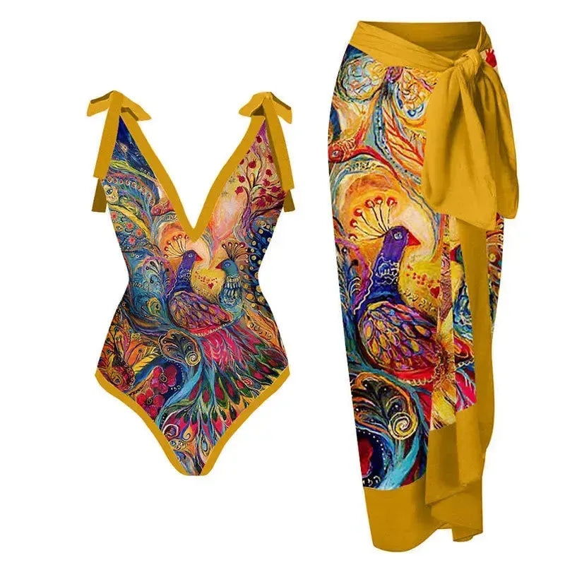Women Bikini Set Floral Printed Ruffle Bikinis-Swimwear-Bennys Beauty World