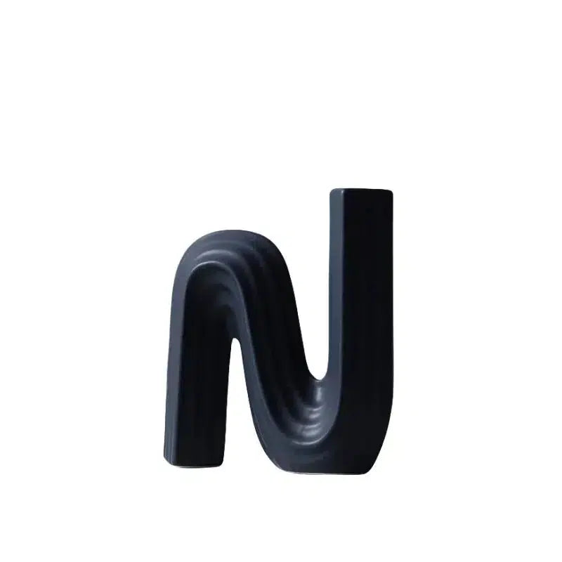 Ceramic Crafts Striped Geometric Sculpture Black and White N-shaped Pipeline Curved Geometric Ceramic Handicraft Ornaments-Arlik interiors
