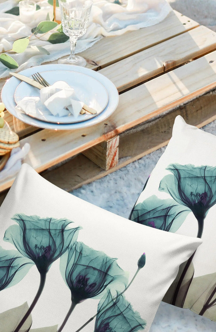 Teal Tulips Waterproof Pillow Cover-Cushion cover-Arlik interiors