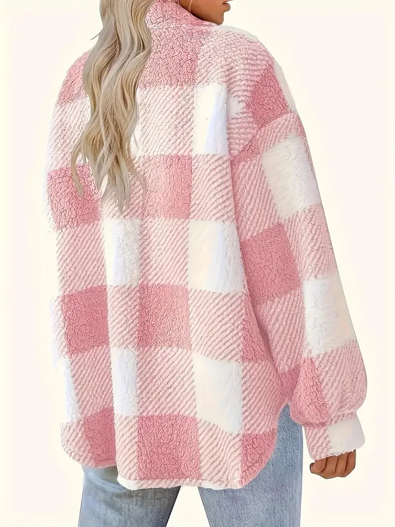 Europe and the United States autumn and winter lapel plaid coat