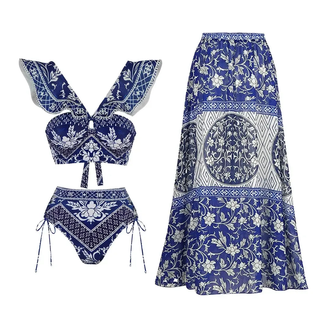 Women Bikini Set Floral Printed Ruffle Bikinis-Swimwear-Bennys Beauty World