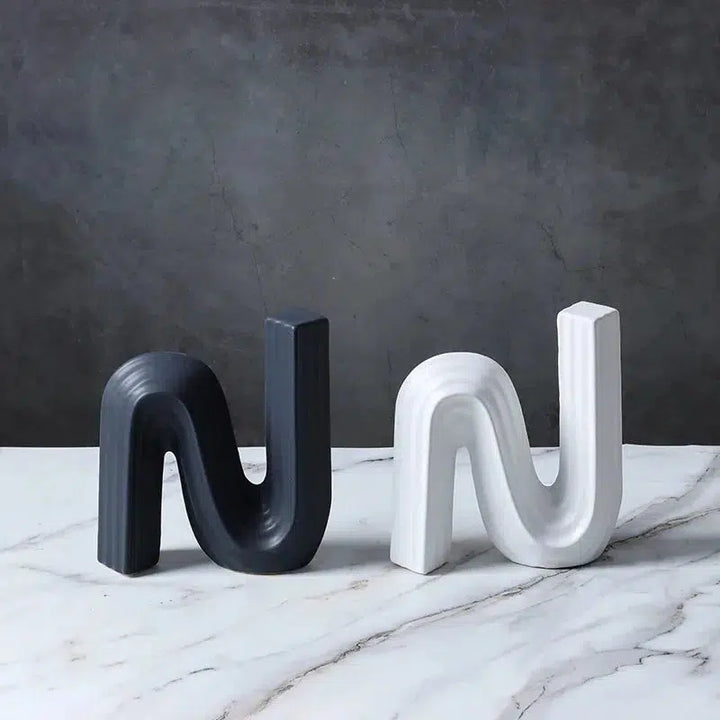 Ceramic Crafts Striped Geometric Sculpture Black and White N-shaped Pipeline Curved Geometric Ceramic Handicraft Ornaments-Arlik interiors