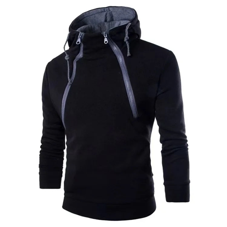 Hot selling new style fashionable placket double zipper cardigan contrasting color hooded jacket fleece hoodie custom logo print