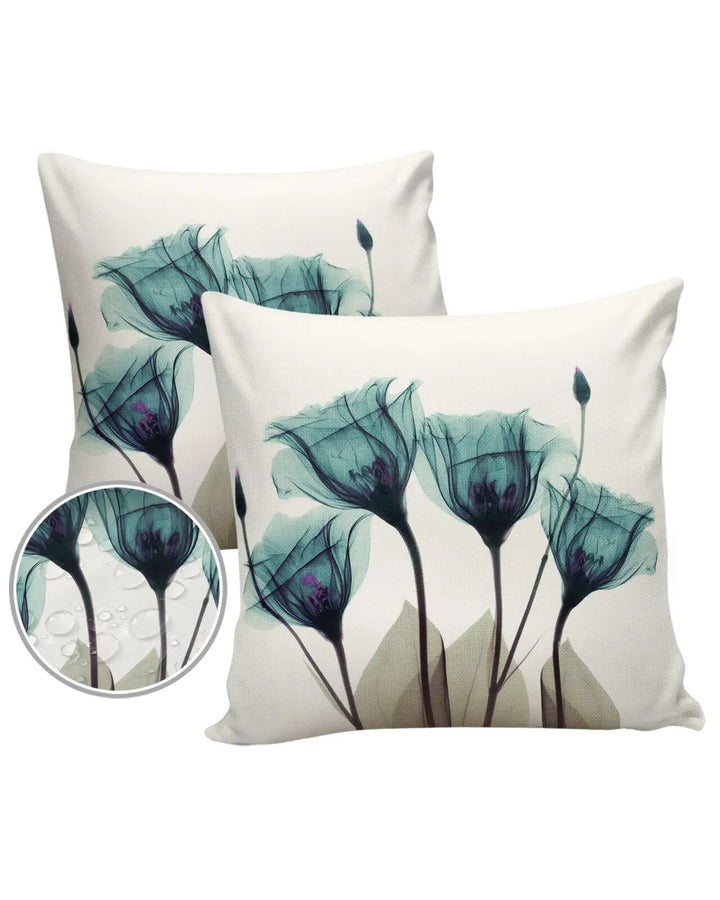 Teal Tulips Waterproof Pillow Cover-Cushion cover-Arlik interiors