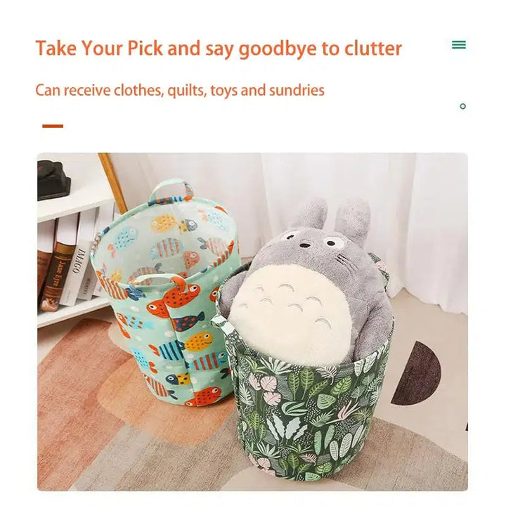 Cotton Linen Dirty Laundry Basket Foldable Round Waterproof Organizer Bags-bag-Bennys Beauty World