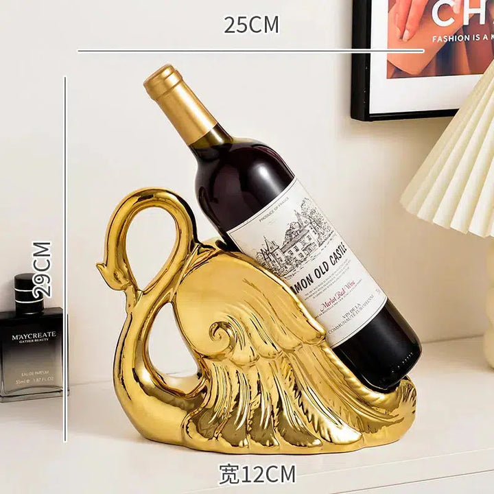 Ceramic Crafts Wine Racks Wine Bottle Storage Container Golden Swan Porcelain Animal Sculptures Home Decoration Accessories-Arlik interiors