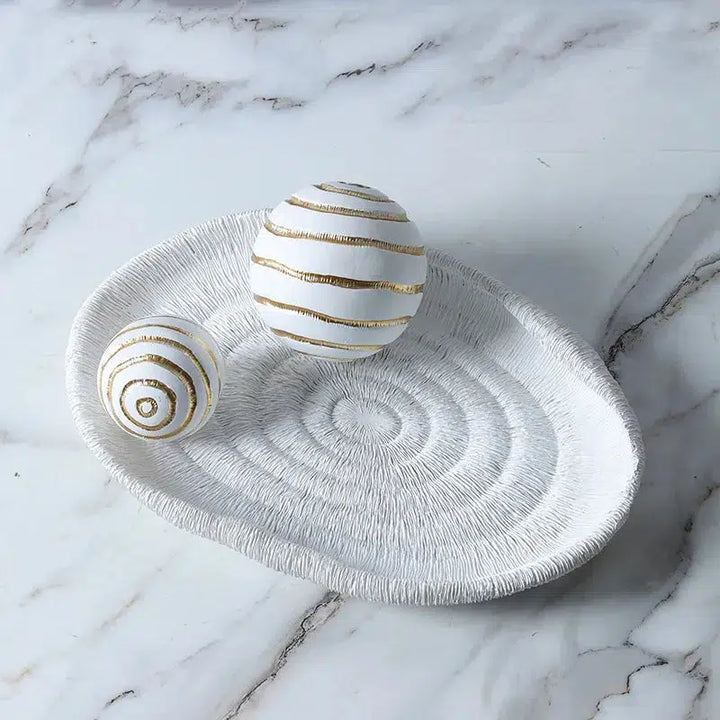 Resin Crafts White Gold Striped Balls Decor-Decor-Arlik interiors