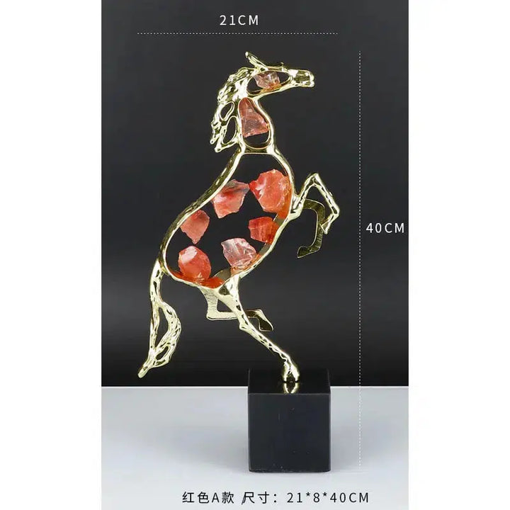 Metal Crafts Artificial Animal Sculpture Horse Golden Jewel Horse Blue Crystal Cut-out Decorative Figurines Home Decoration-Arlik interiors