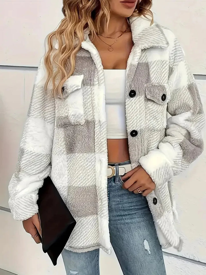 Europe and the United States autumn and winter lapel plaid coat