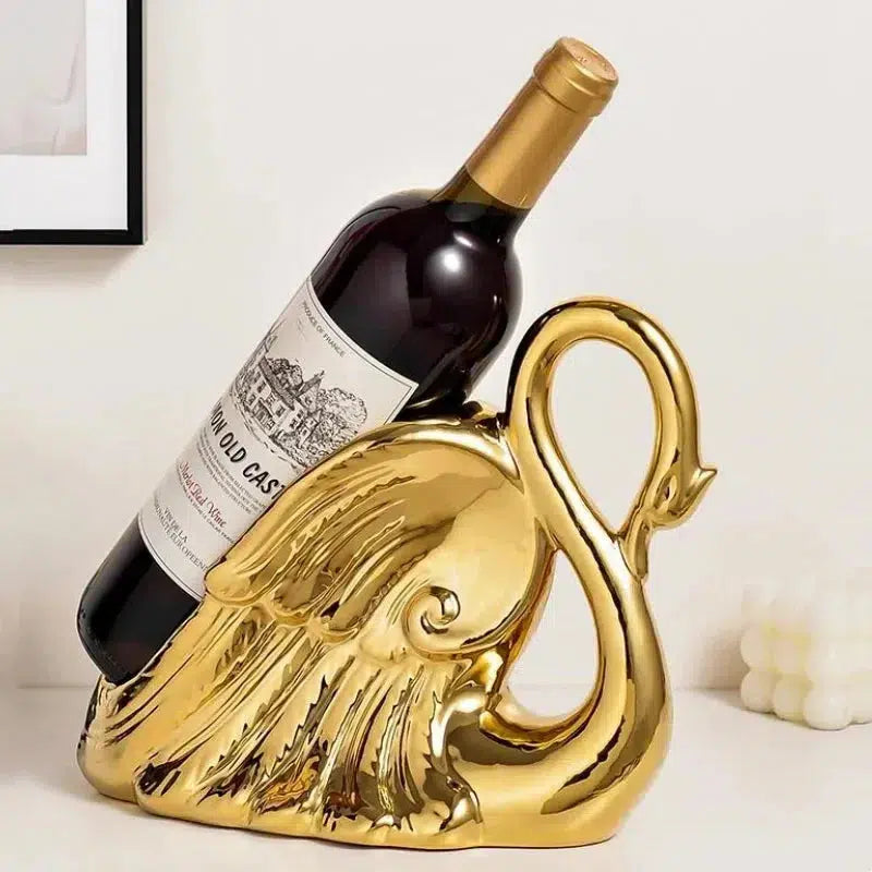 Ceramic Crafts Wine Racks Wine Bottle Storage Container Golden Swan Porcelain Animal Sculptures Home Decoration Accessories-Arlik interiors