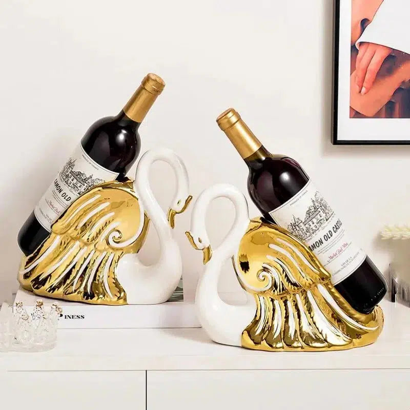 Ceramic Crafts Wine Racks Wine Bottle Storage Container Golden Swan Porcelain Animal Sculptures Home Decoration Accessories-Arlik interiors