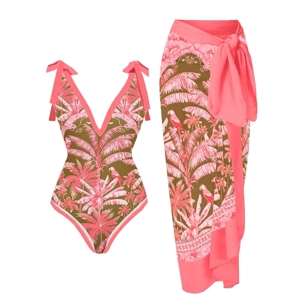 Women Bikini Set Floral Printed Ruffle Bikinis Strappy Swimwear-Swimwear-Bennys Beauty World