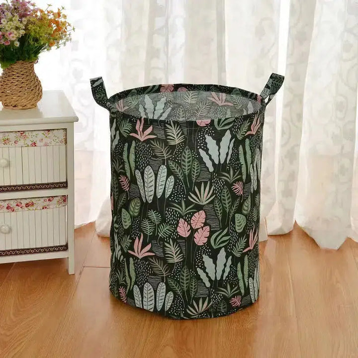 Cotton Linen Dirty Laundry Basket Foldable Round Waterproof Organizer Bags-bag-Bennys Beauty World