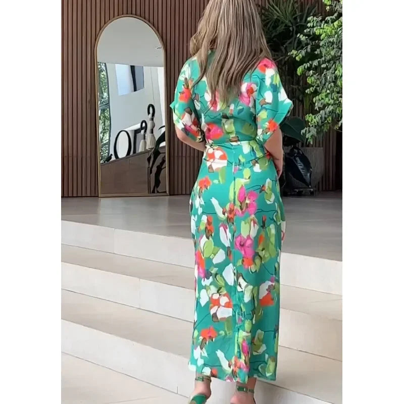 Women Dresses Short Sleeve Turn Down Collar Dress-Dresses-Bennys Beauty World