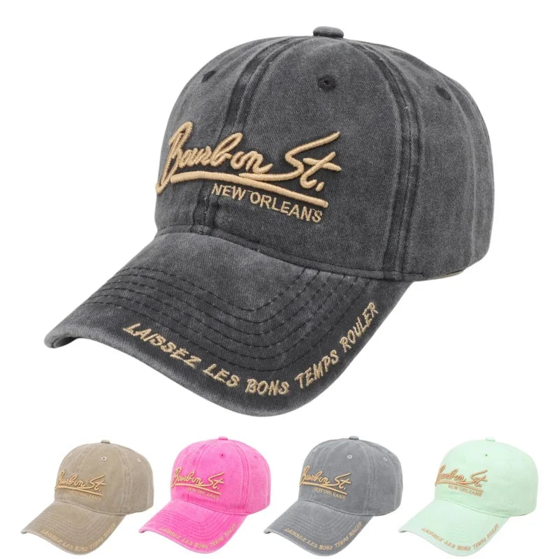 Unisex Washed Denim Baseball Caps Letter Embroidery Cap