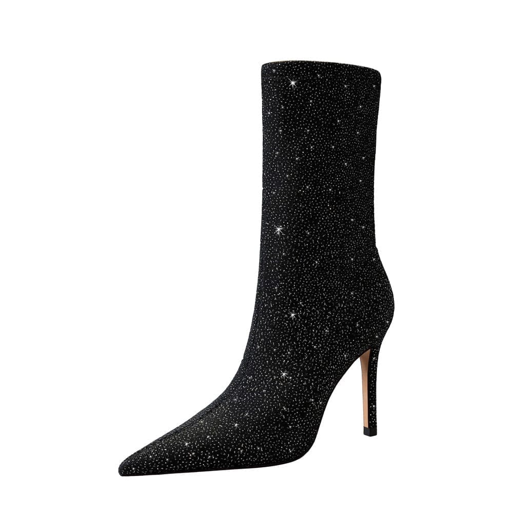 Shining Fabric Thin Skinnys Women's Stiletto High Heel Stretch Ankle Boots BENNYS