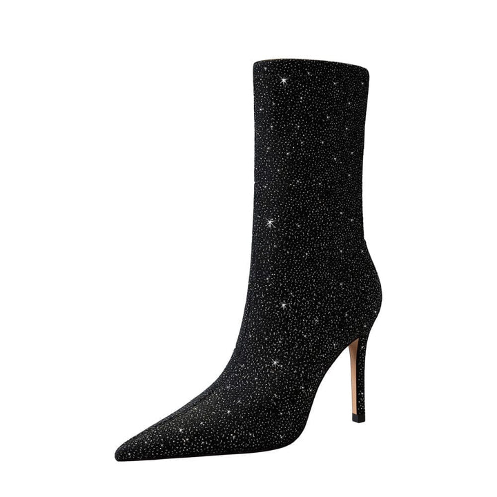 Shining Fabric Thin Skinnys Women's Stiletto High Heel Stretch Ankle Boots BENNYS