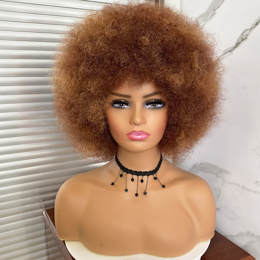 Short Kinky Curly Afro Wig With Bangs Ombre Synthetic Hair For