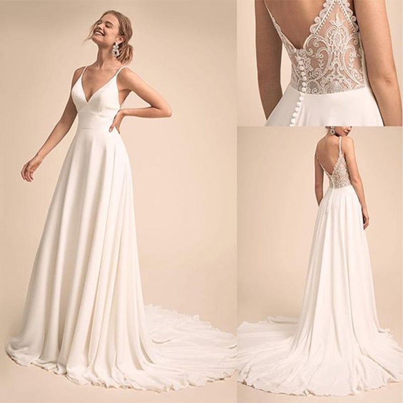 Wedding dress or a Bridesmaid dress with pleats simple and sexy v neck –