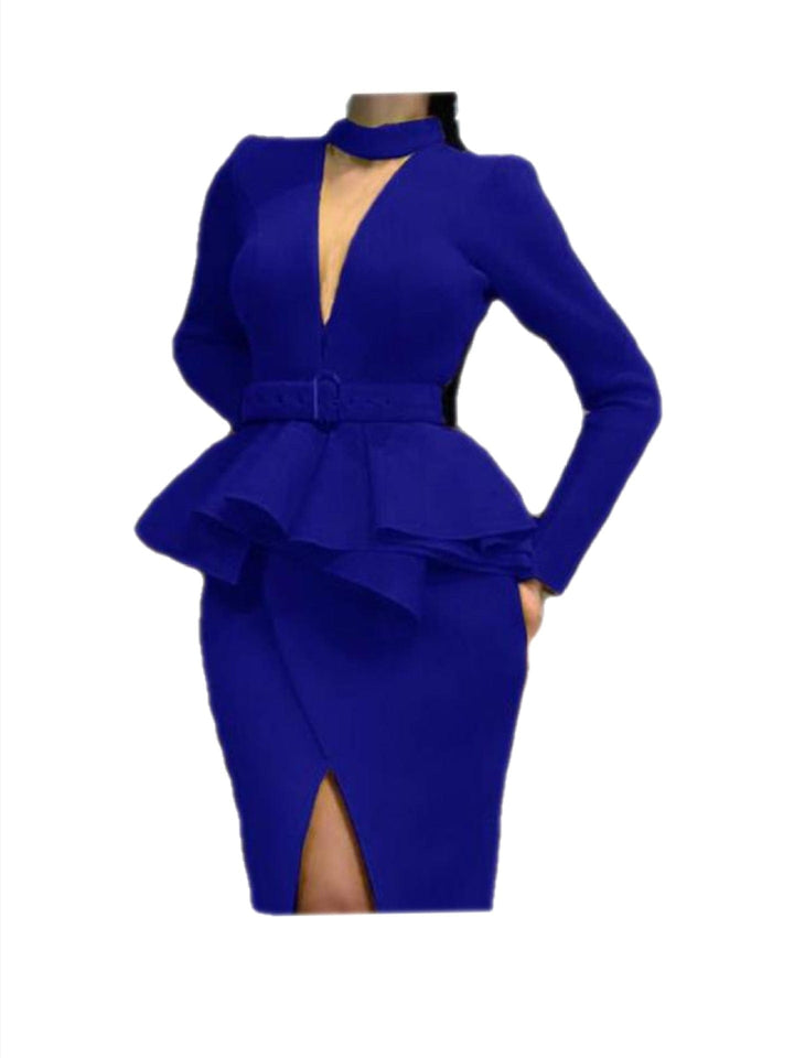 Space layer V-neck slit bag hip dress BENNYS