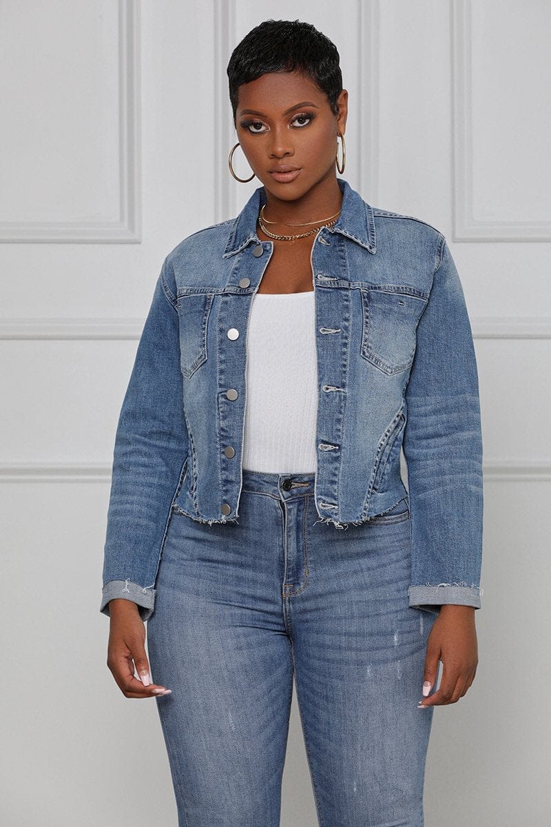 Cropped stretch denim store jacket