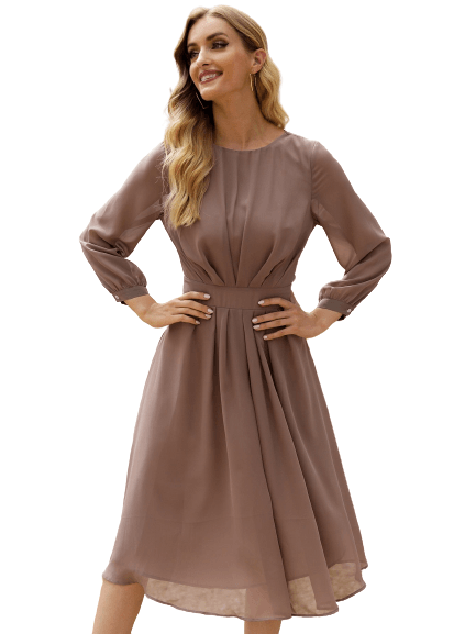 Knee length chiffon sales dress with sleeves