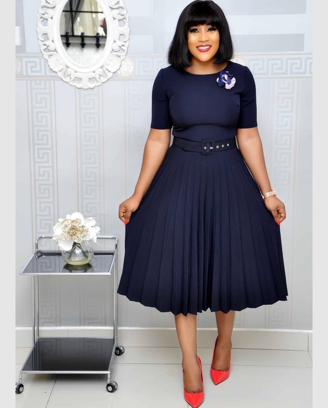 Summer Midi Pleated Dress Short Sleeve Formal Dress Bennys Beauty World Summer Midi Pleated Dress Short Sleeve Formal Dress Bennys Beauty World